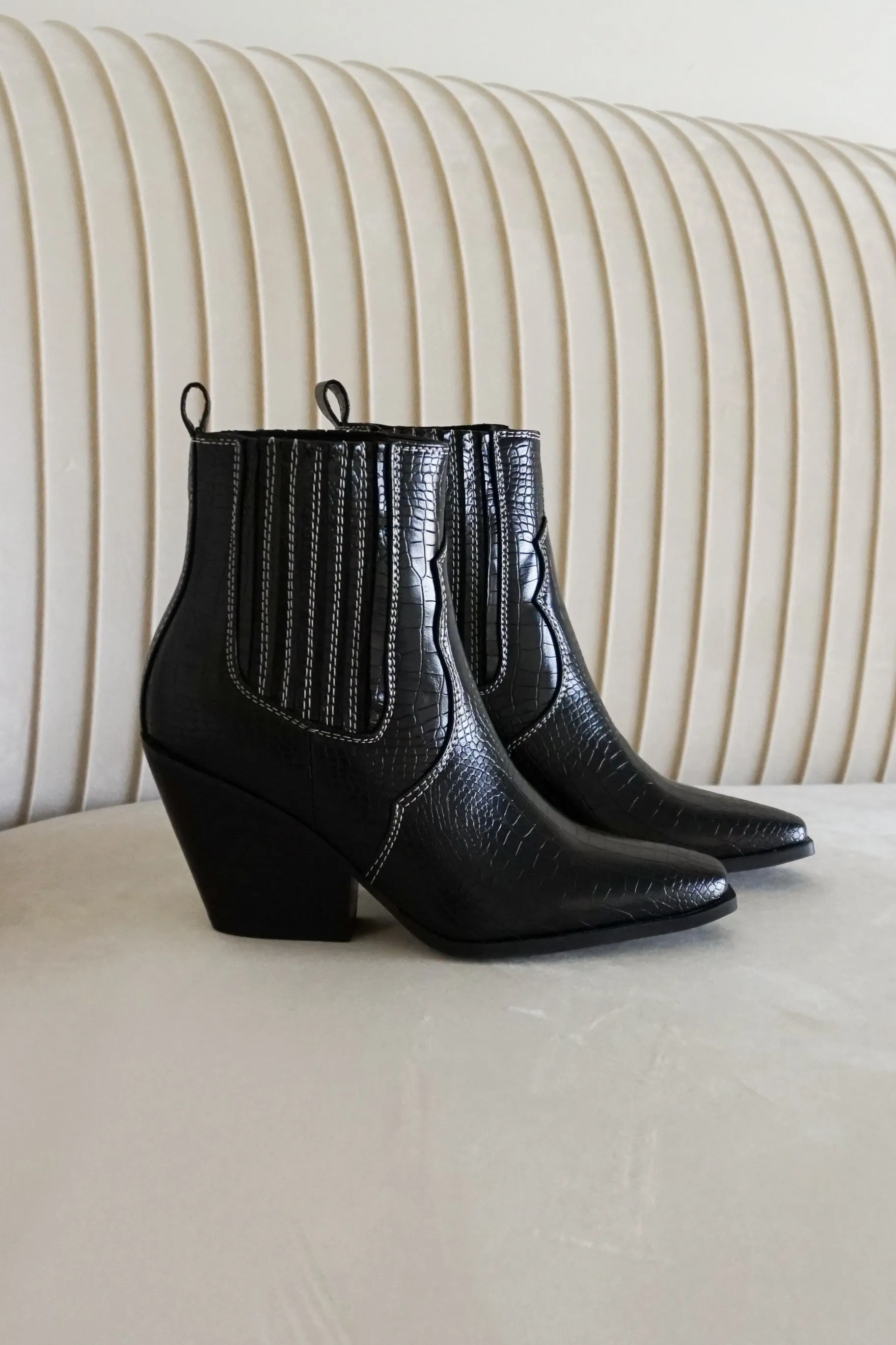 Camille Western Mid Ankle Boot in Black sold by American Threads product image thumbnail 2