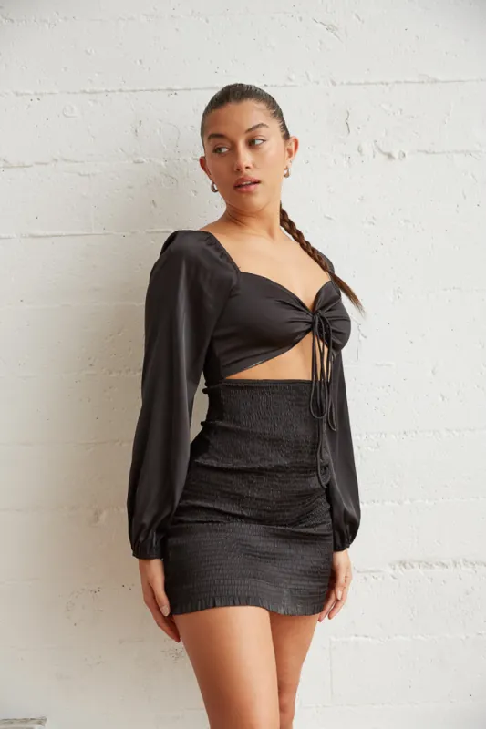 Kaia Smocked Satin Mini Dress sold by American Threads