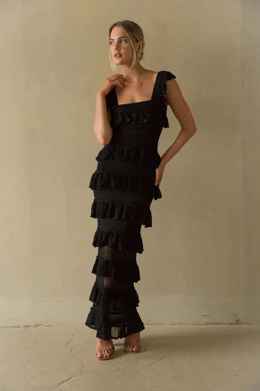 Renee Tiered Ruffle Crochet Maxi Dress sold by American Threads product image thumbnail 4