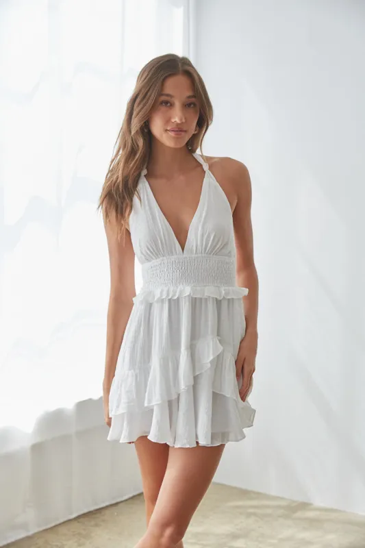 Cadence Halter Neck Ruffle Mini Dress sold by American Threads