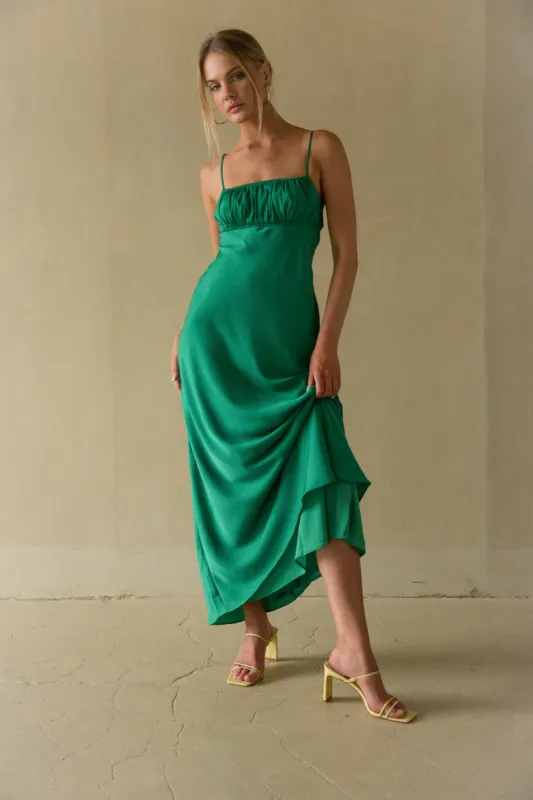 Adelai Open Back Satin Maxi Dress sold by American Threads