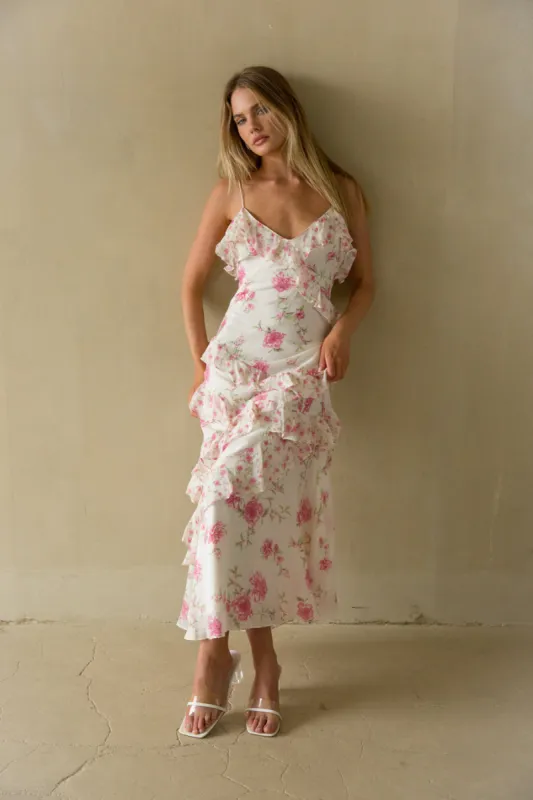 Brea Floral Tiered Ruffle Maxi Dress sold by American Threads