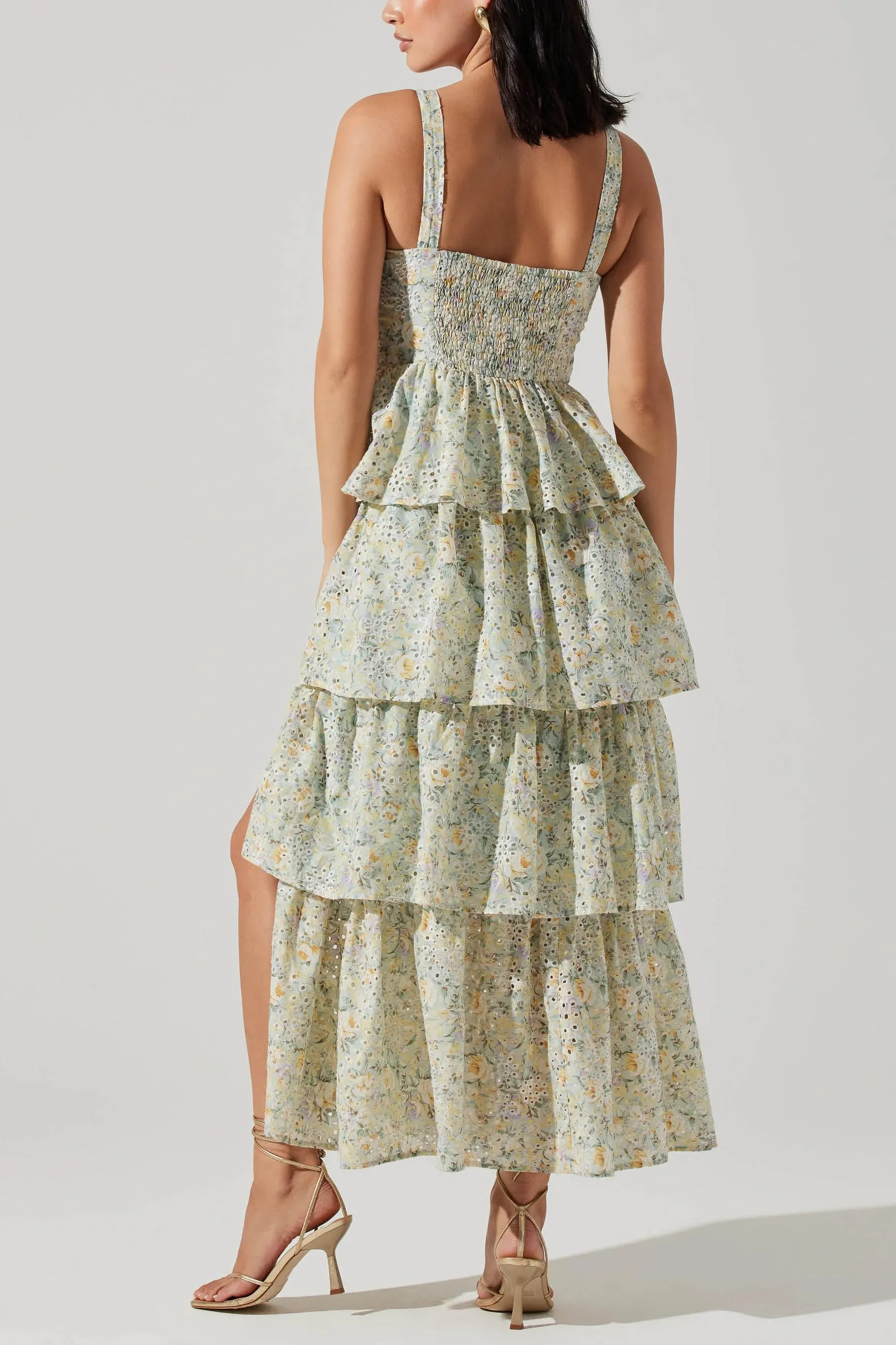 ASTR Midsummer Floral Tiered Maxi Dress in Mint Floral sold by American Threads product image thumbnail 4