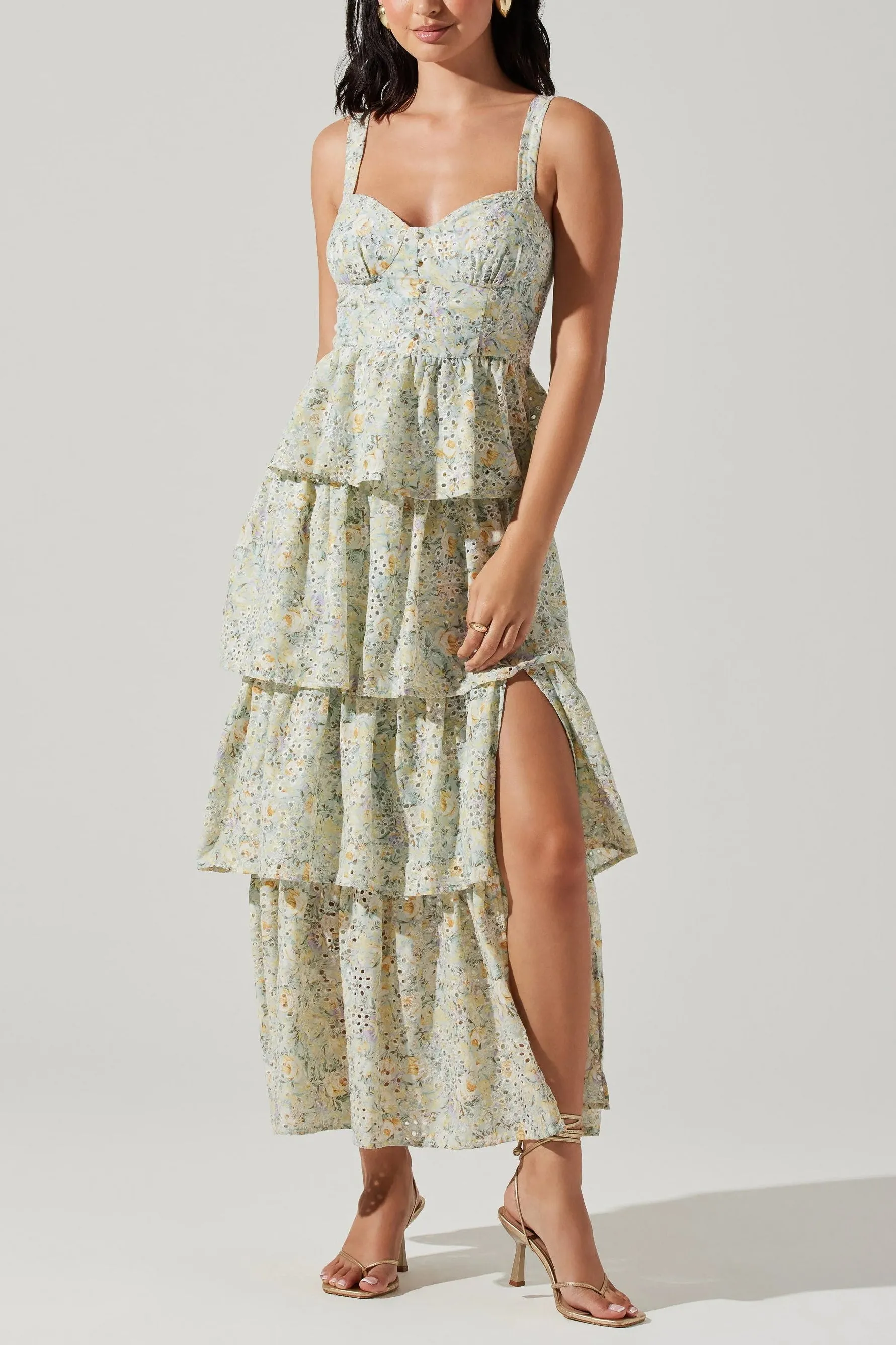 ASTR Midsummer Floral Tiered Maxi Dress in Mint Floral sold by American Threads product image thumbnail 5