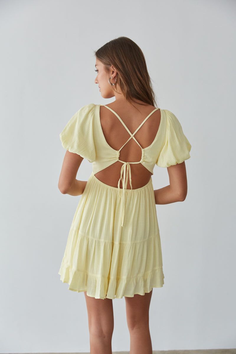 Dallas Open Back Puff Sleeve Babydoll Mini Dress sold by American Threads product image thumbnail 5