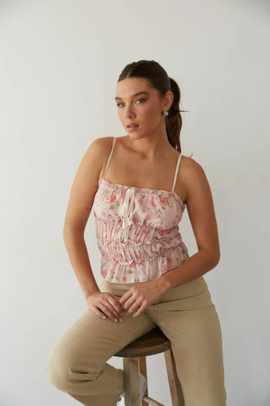 Gianna Floral Chiffon Smocked Top sold by American Threads
