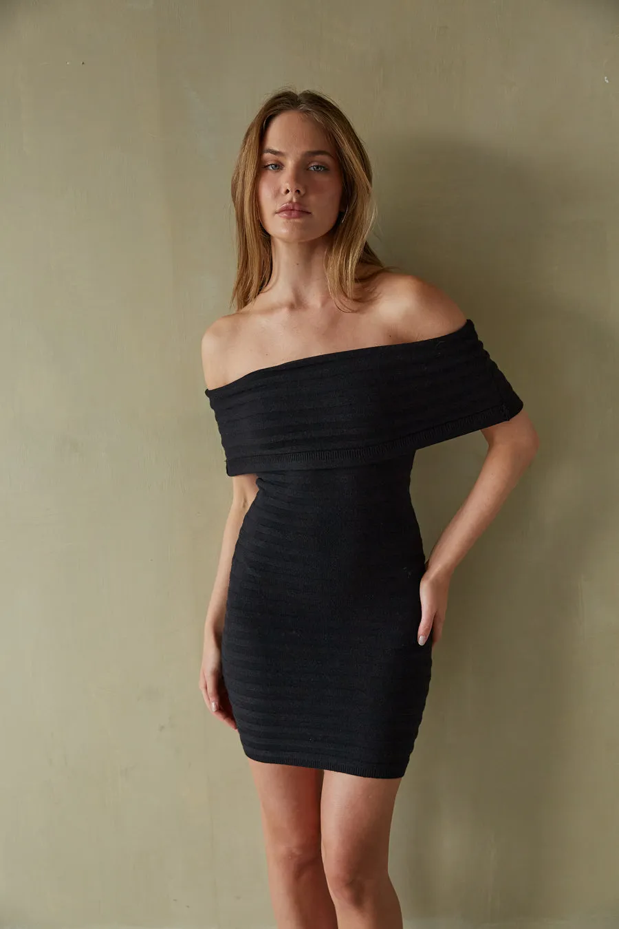 Stassi Off the Shoulder Bodycon Mini Dress sold by American Threads