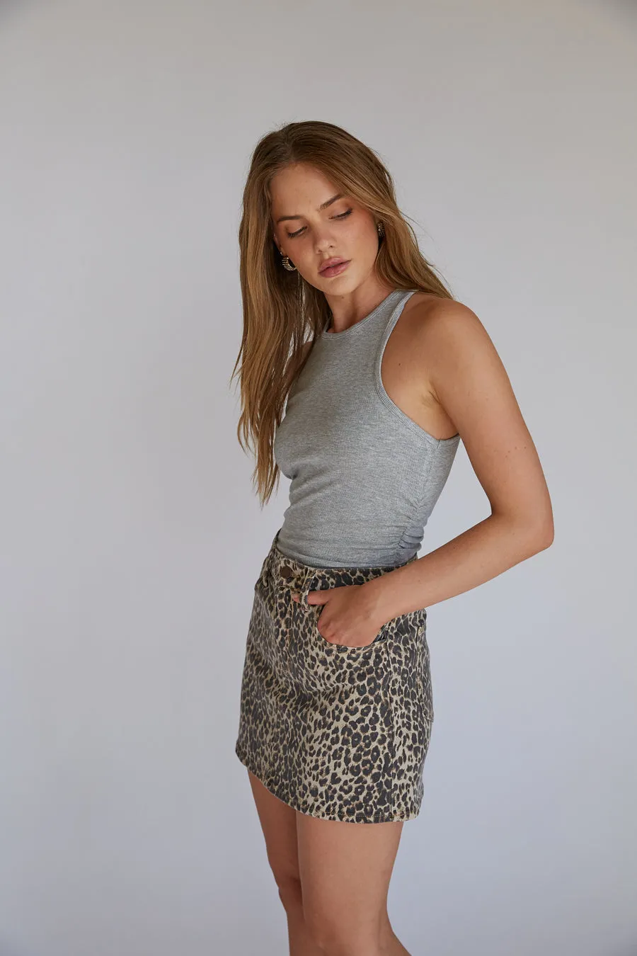 Harlow Leopard Denim Mini Skirt sold by American Threads product image thumbnail 3