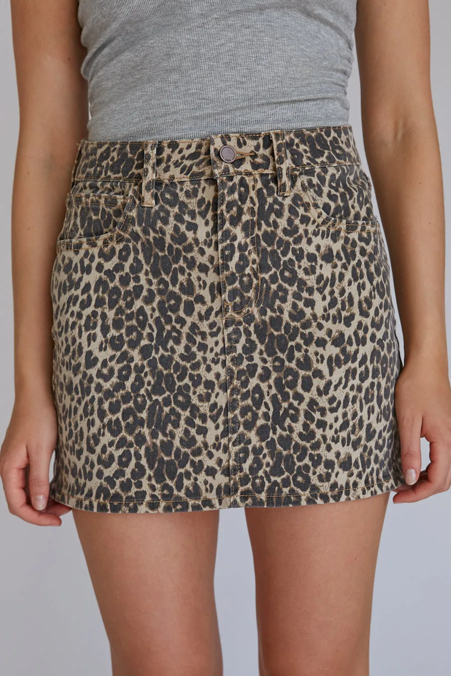 Harlow Leopard Denim Mini Skirt sold by American Threads product image thumbnail 4