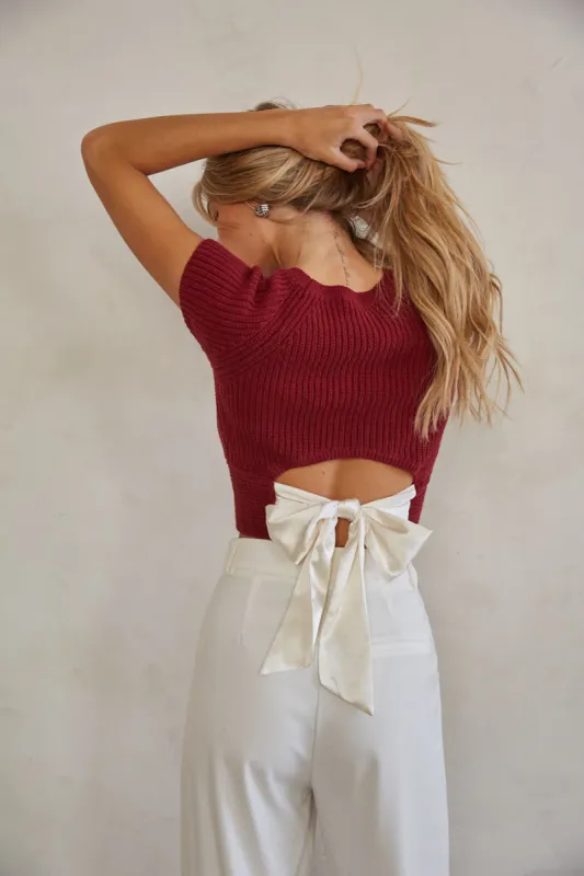 Scarlett Satin Tie Back Knit Top sold by American Threads