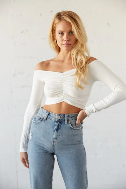 Maya Off Shoulder Cinched Crop Top sold by American Threads