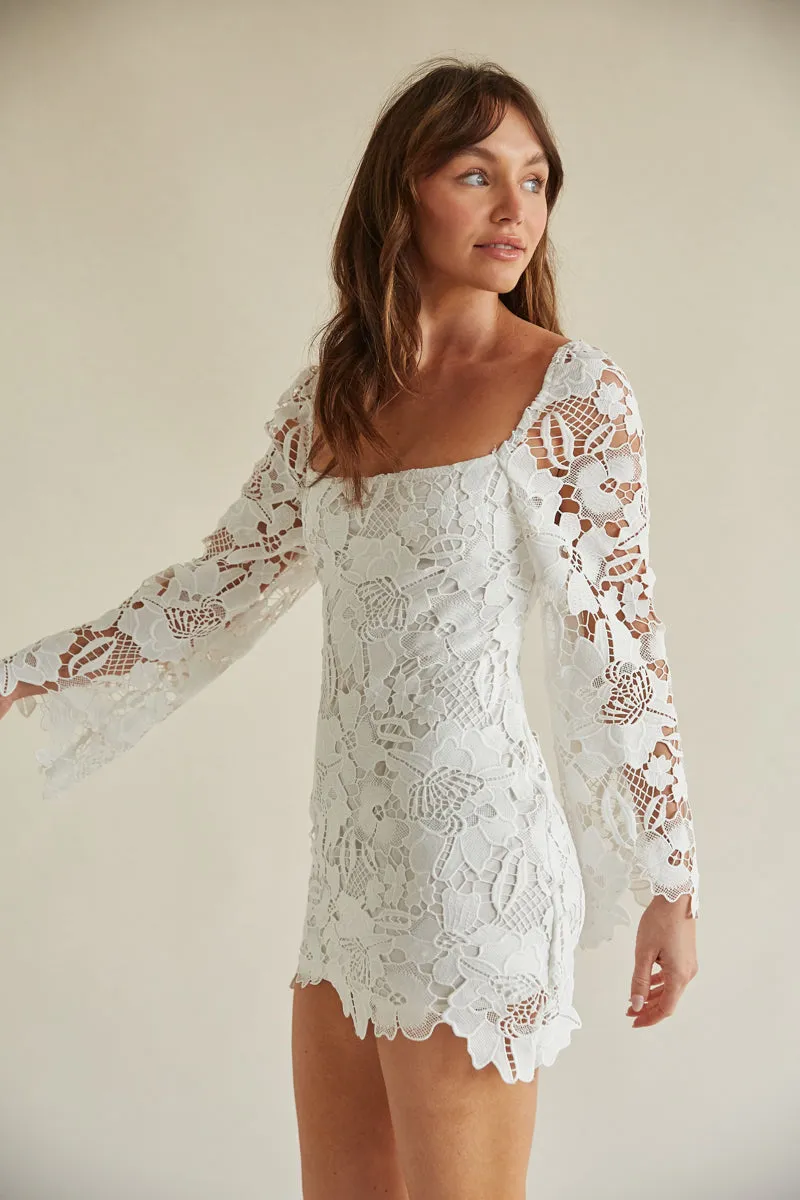 Liz Floral Crochet Bell Sleeve Mini Dress sold by American Threads product image thumbnail 3