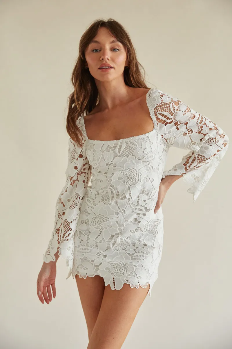 Liz Floral Crochet Bell Sleeve Mini Dress sold by American Threads