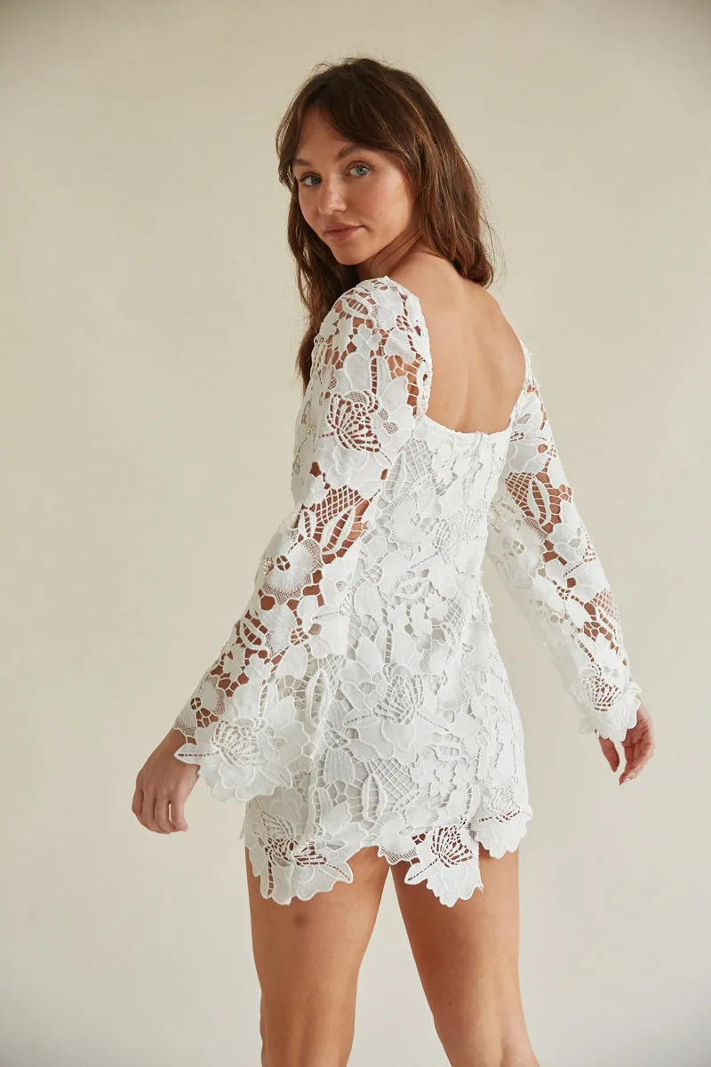 Liz Floral Crochet Bell Sleeve Mini Dress sold by American Threads product image thumbnail 2