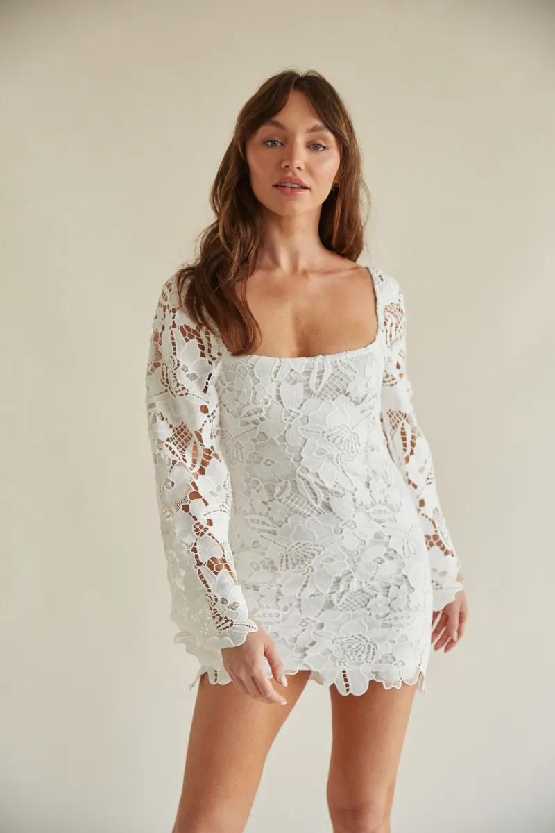 Liz Floral Crochet Bell Sleeve Mini Dress sold by American Threads product image thumbnail 5