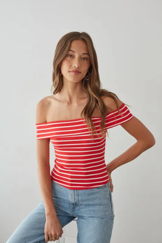 Tika Off the Shoulder Striped Crop Top sold by American Threads