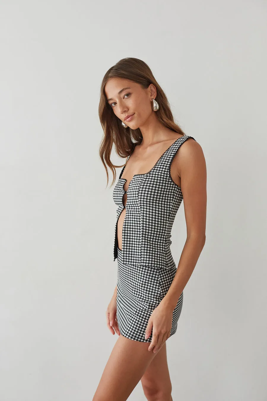 Olive Button Up Gingham Top sold by American Threads product image thumbnail 3