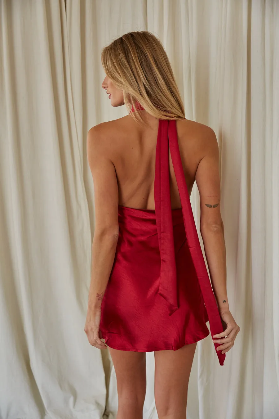 Ember Halter Neck Satin Mini Dress sold by American Threads product image thumbnail 4