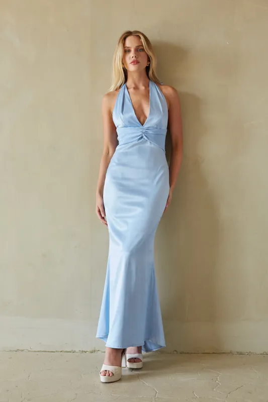 Sage Satin Halter Maxi Dress sold by American Threads
