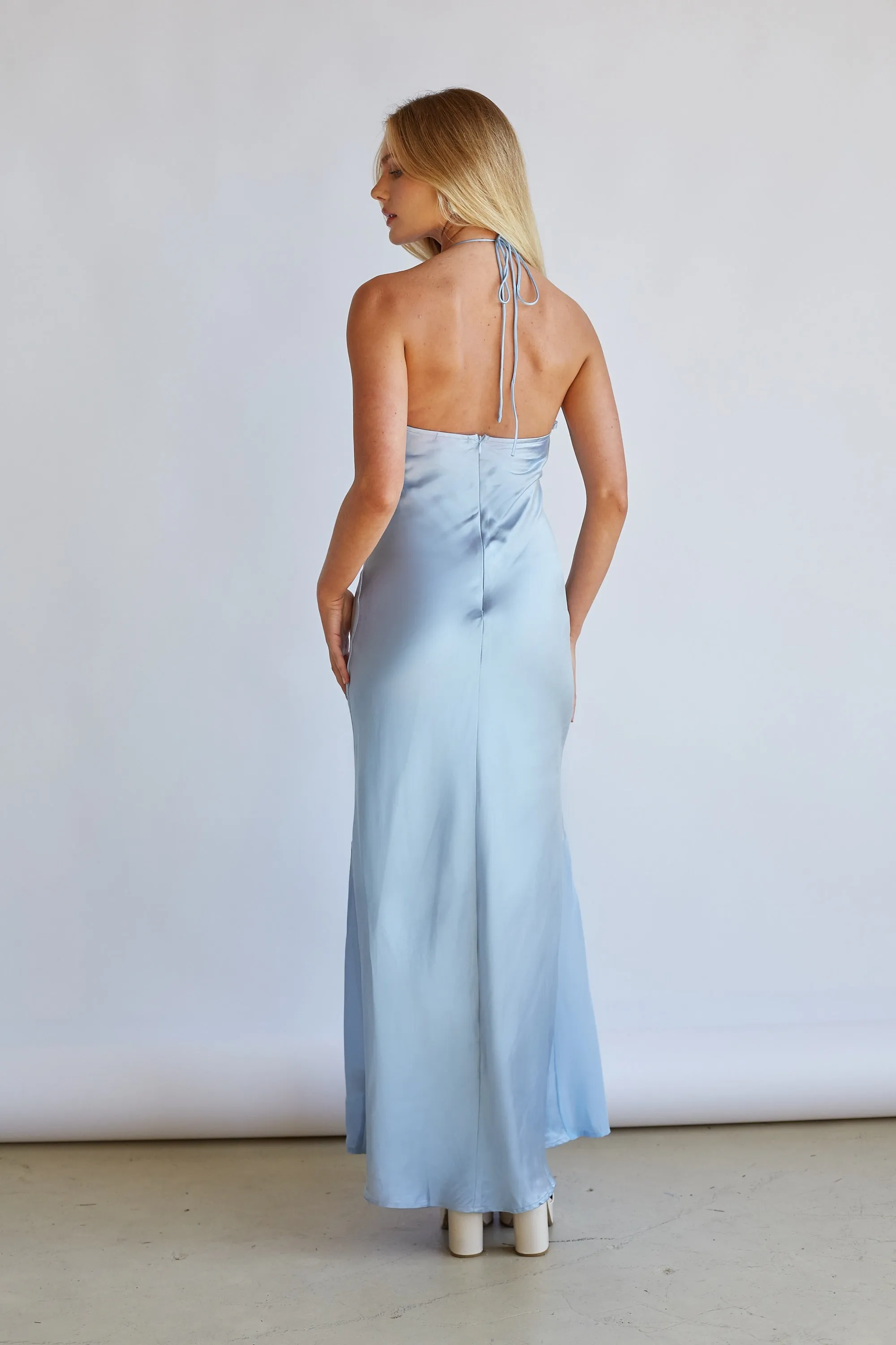 Lucinda Halter V-Neck Open Back Satin Midi Dress sold by American Threads product image thumbnail 2