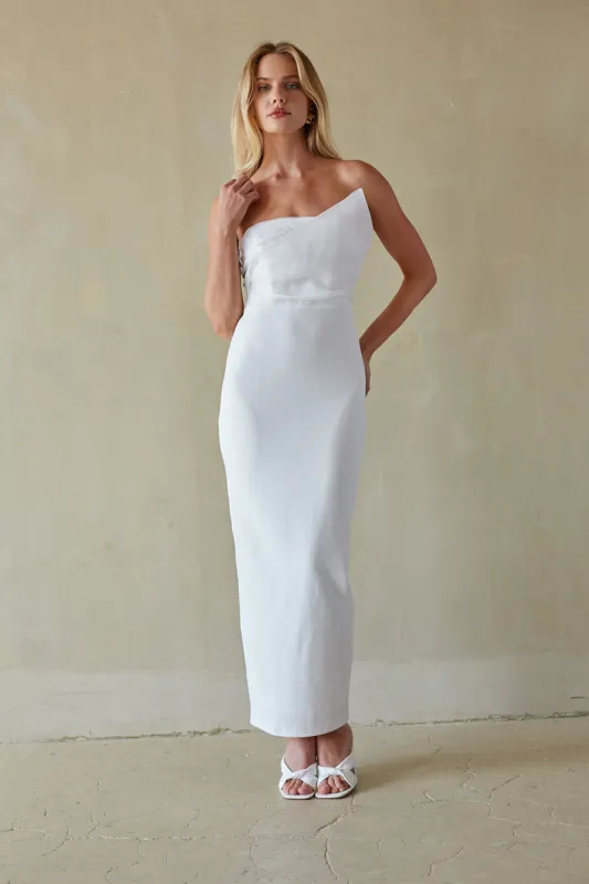 Odessa Asymmetrical Neck Strapless Maxi Dress sold by American Threads