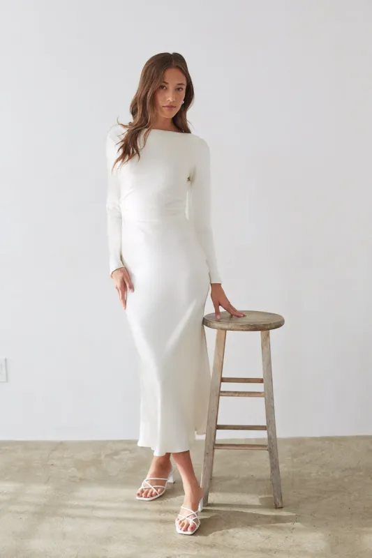 Sofia Open Back Satin Maxi Dress sold by American Threads