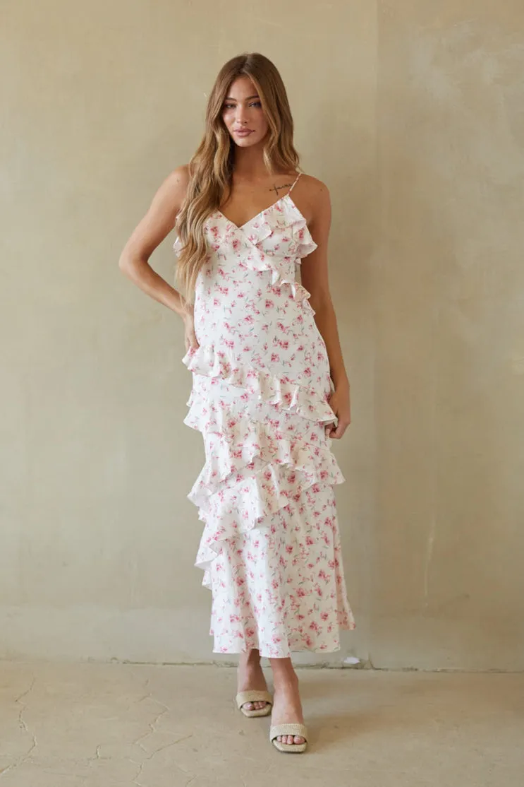 Poppy Floral Ruffle Maxi Dress sold by American Threads