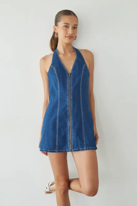 Graylee Halter Denim Mini Dress sold by American Threads