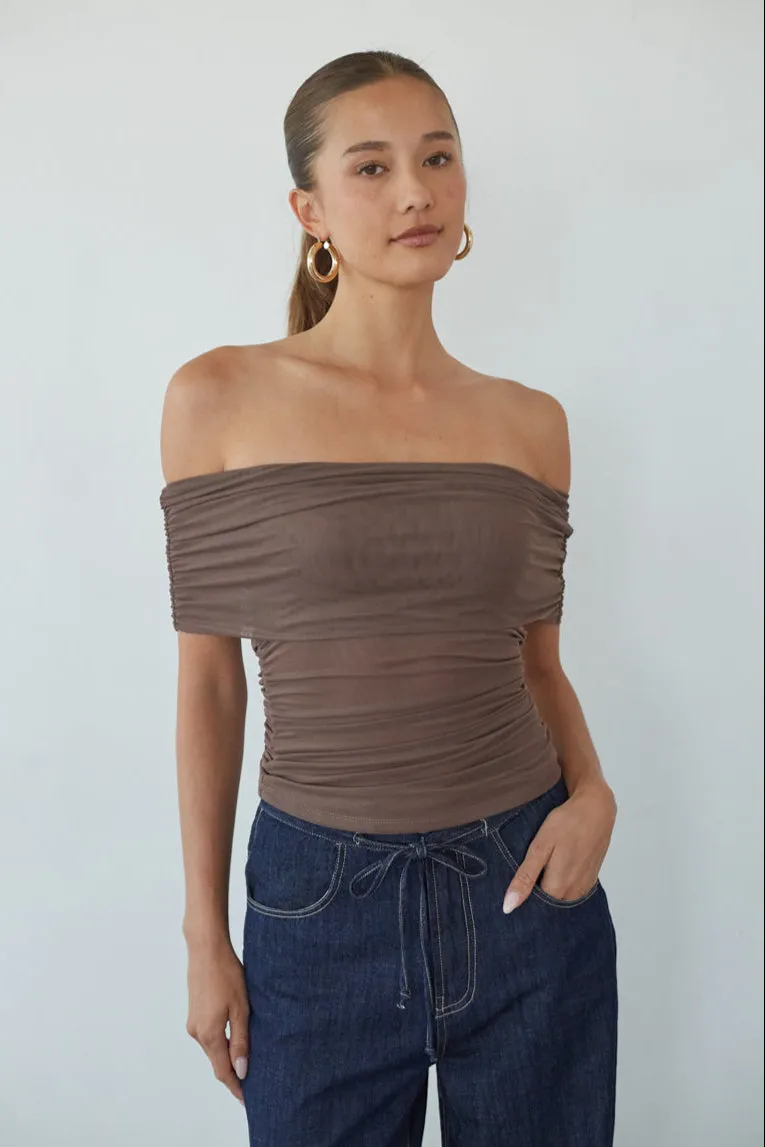 Vada Off the Shoulder Mesh Top sold by American Threads