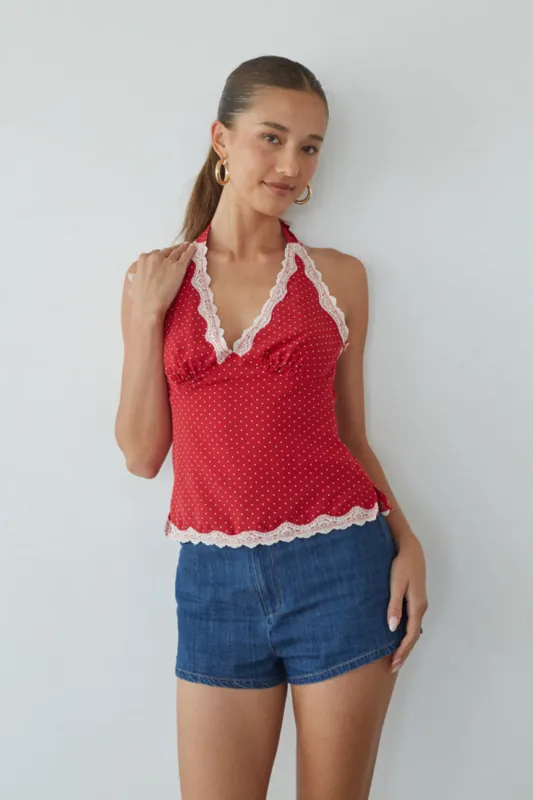 Leni Polka Dot Lace Halter Top sold by American Threads