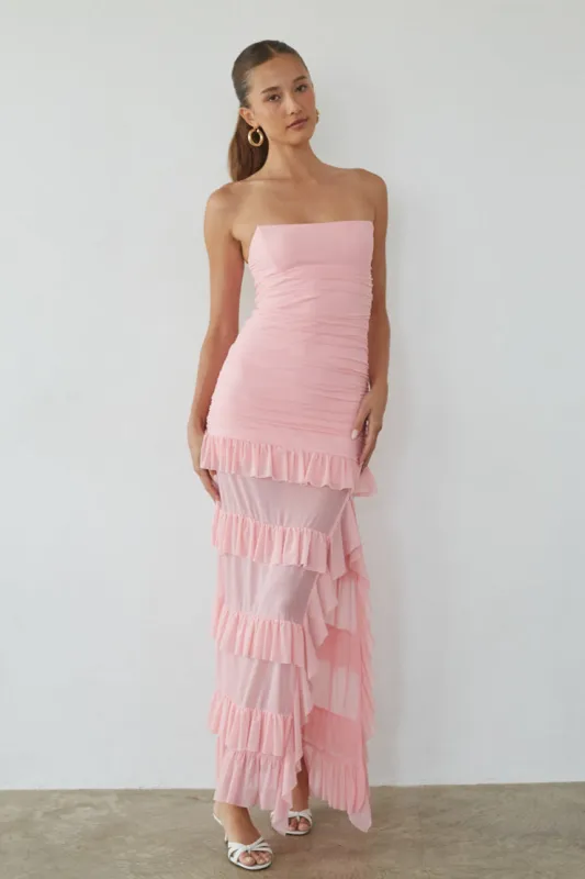 Joss Mesh Ruffle Maxi Dress sold by American Threads