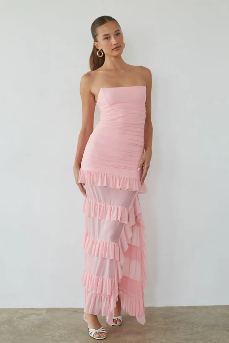 Joss Mesh Ruffle Maxi Dress sold by American Threads