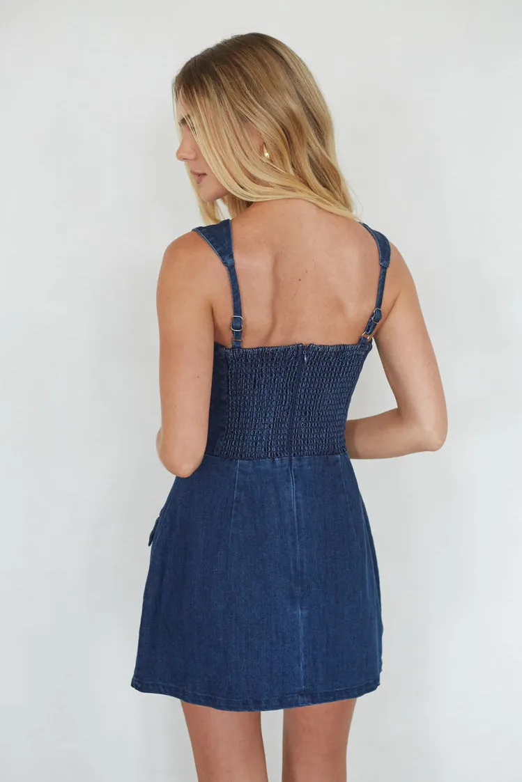 Mellie Denim Romper Mini Dress sold by American Threads product image thumbnail 3