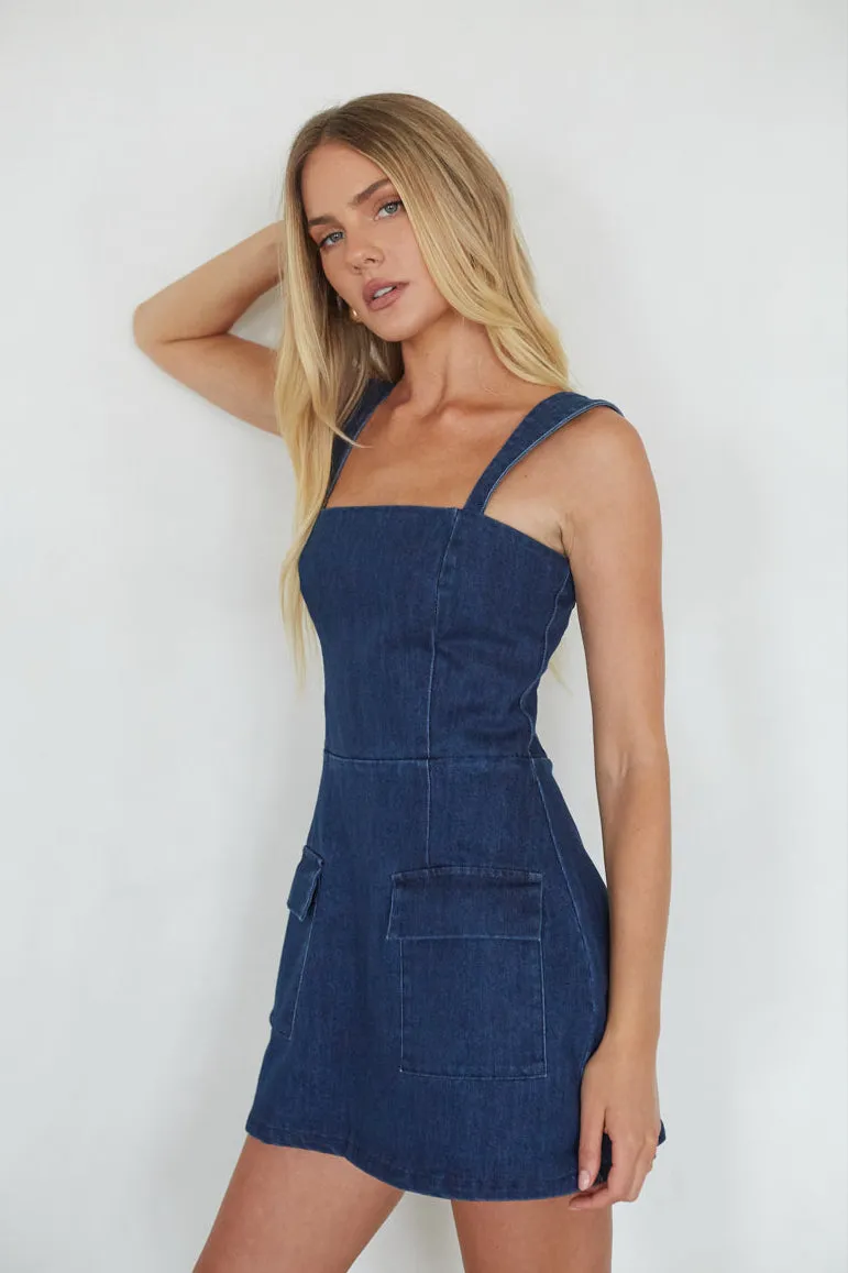 Mellie Denim Romper Mini Dress sold by American Threads product image thumbnail 2