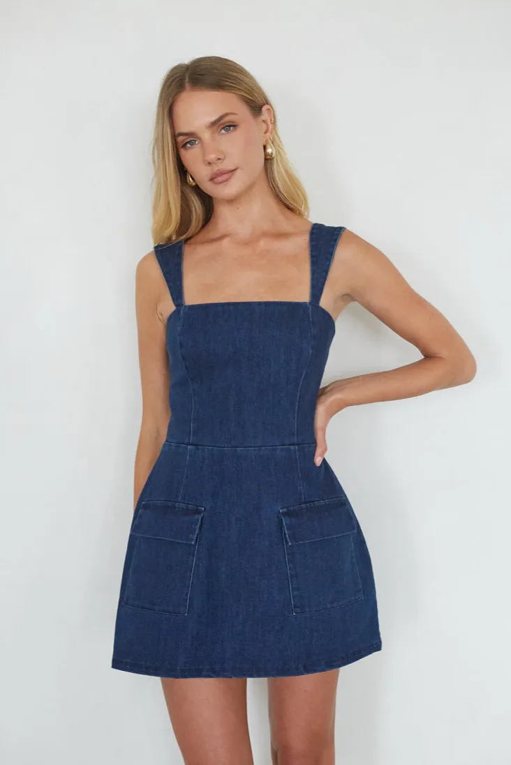 Mellie Denim Romper Mini Dress sold by American Threads
