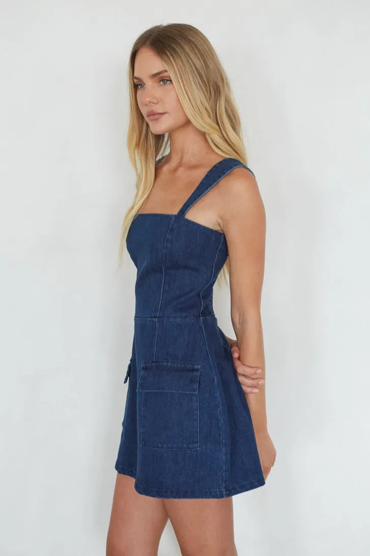 Mellie Denim Romper Mini Dress sold by American Threads product image thumbnail 5