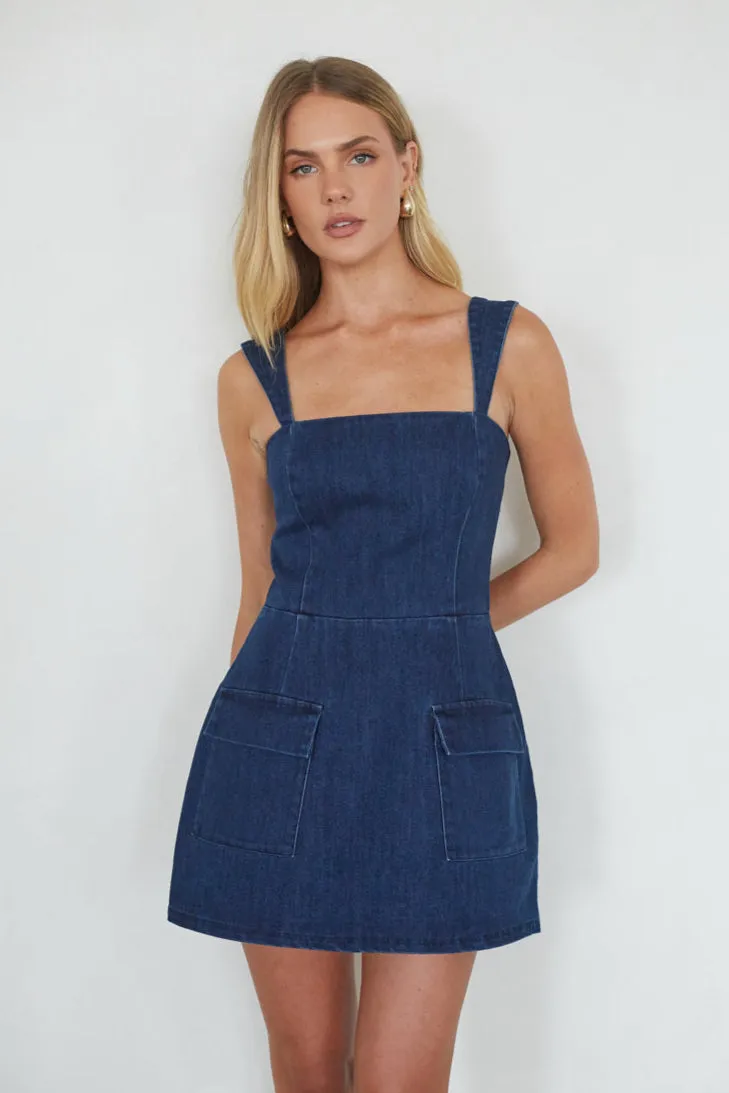 Mellie Denim Romper Mini Dress sold by American Threads product image thumbnail 4