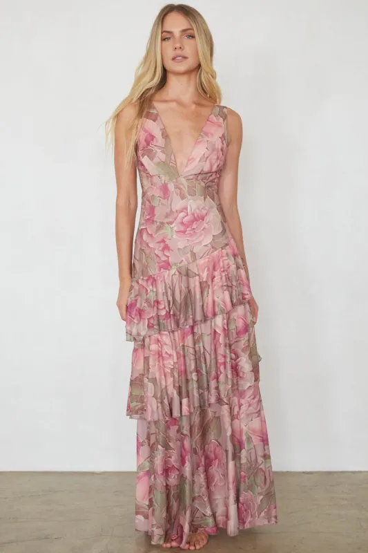 Imogen Mesh Tiered Maxi Dress sold by American Threads