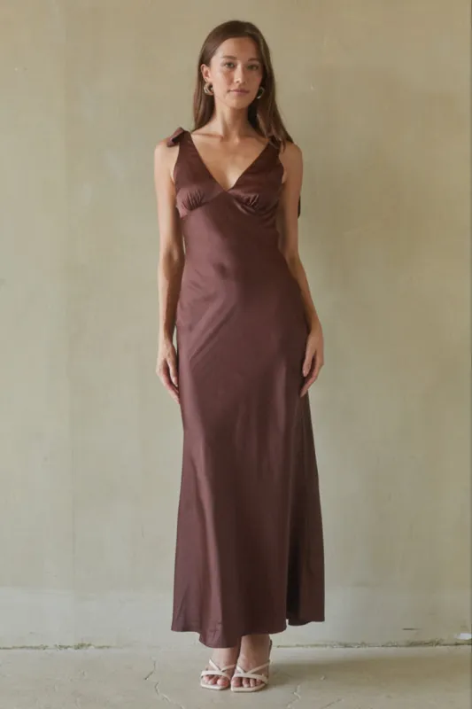 Xandra Tie Satin Maxi Dress sold by American Threads
