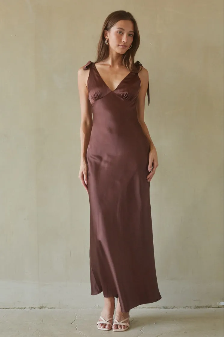 Xandra Tie Satin Maxi Dress sold by American Threads product image thumbnail 4