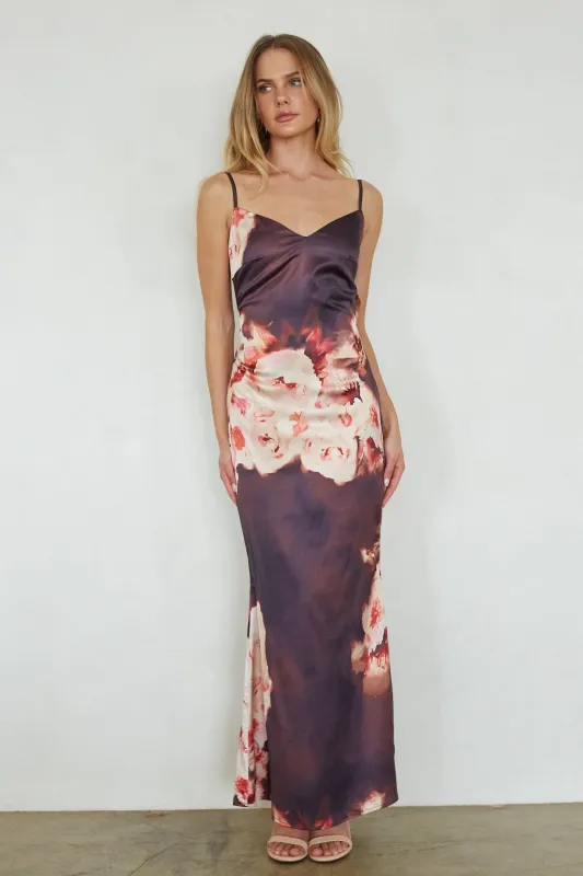 Jenny Satin Floral Maxi Dress sold by American Threads