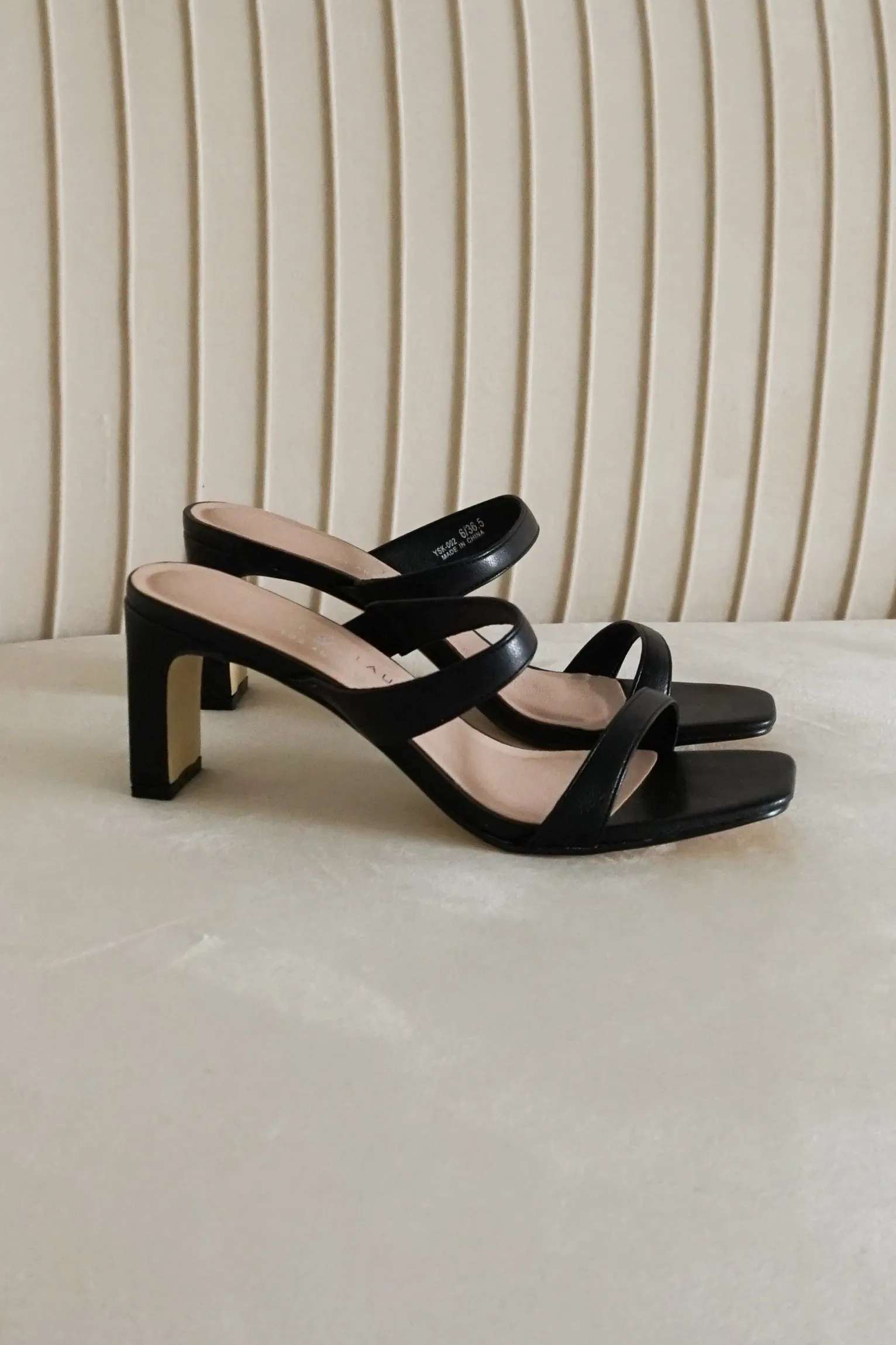 Yanti Double Strap Block Heel in Black sold by American Threads