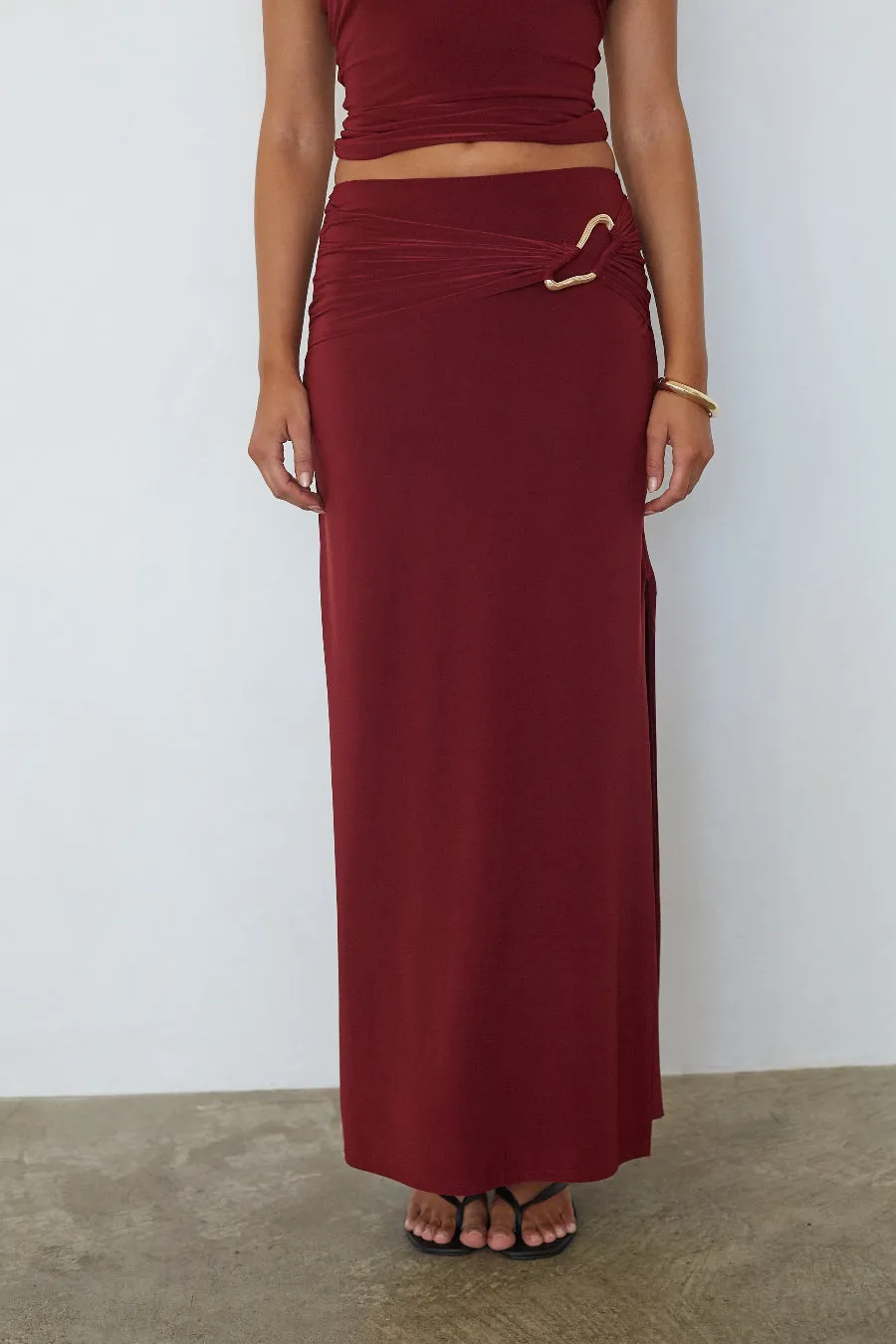 Talara Ruched Low Waist Maxi Skirt sold by American Threads product image thumbnail 5