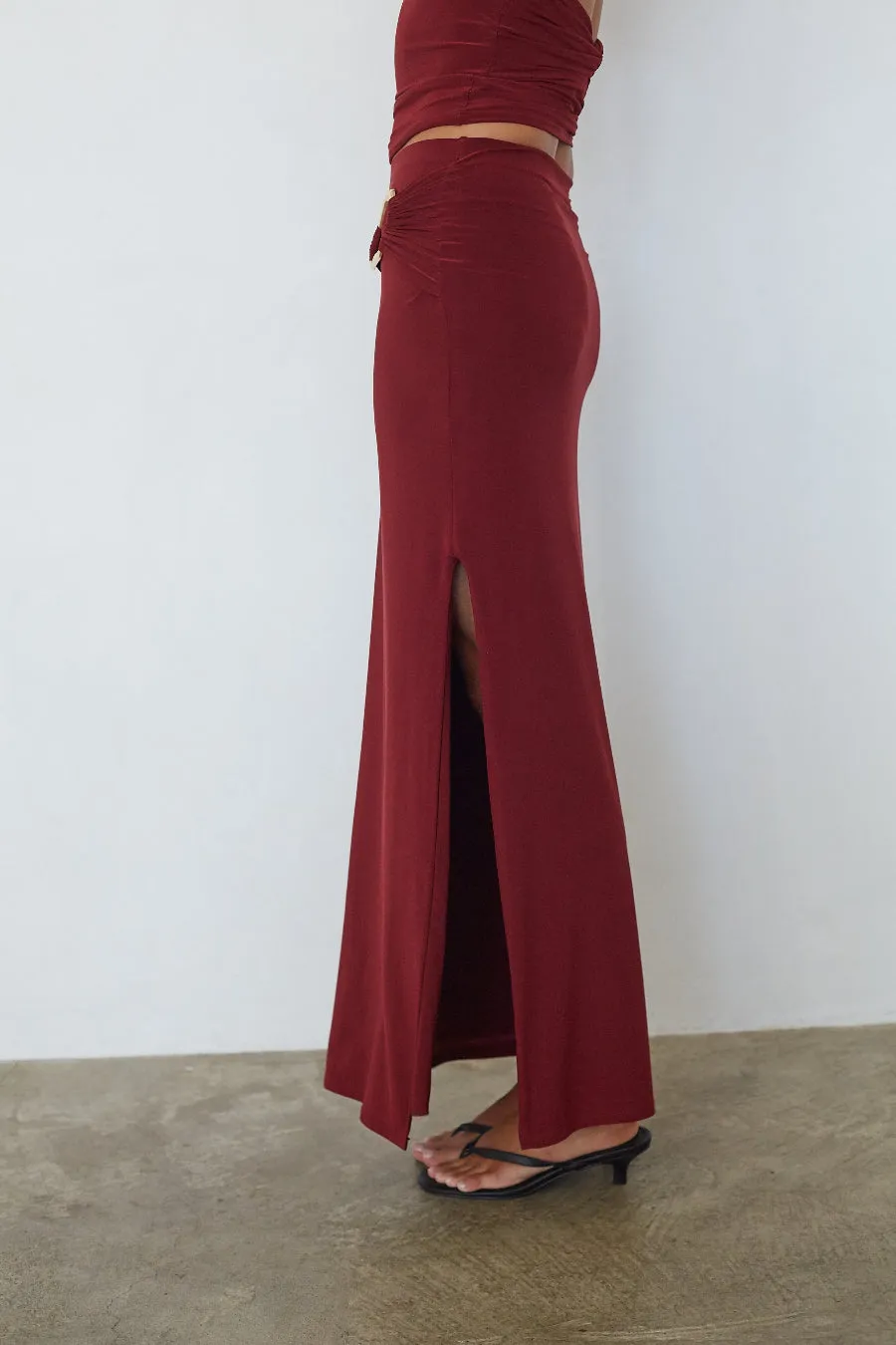 Talara Ruched Low Waist Maxi Skirt sold by American Threads product image thumbnail 4