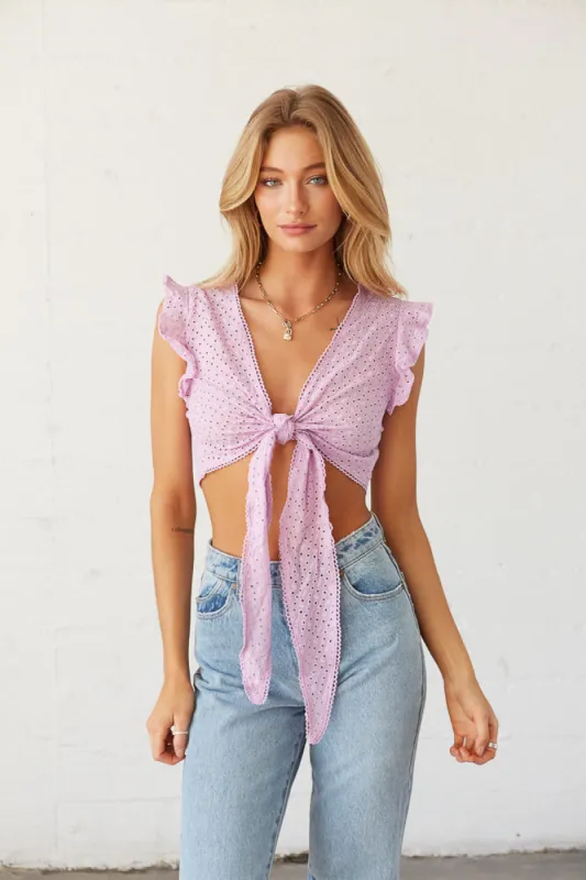 Evie Eyelet Tie Front Crop Top sold by American Threads
