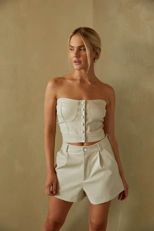 Chelsea Faux Leather Strapless Bustier Top sold by American Threads
