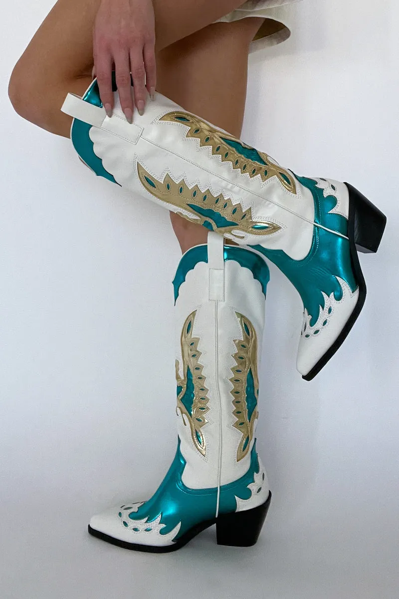 Azalea Wang Apolline Green Metallic Western Boots sold by American Threads product image thumbnail 5