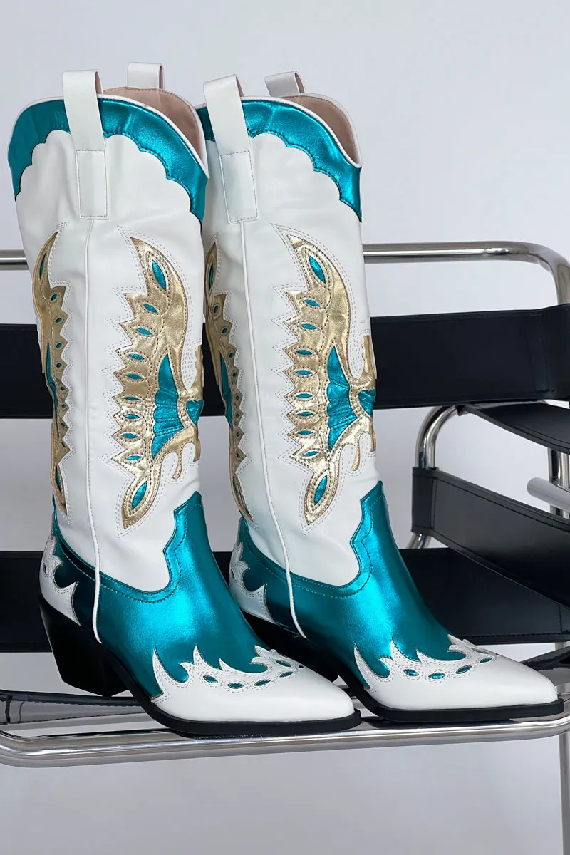 Azalea Wang Apolline Green Metallic Western Boots sold by American Threads product image thumbnail 4