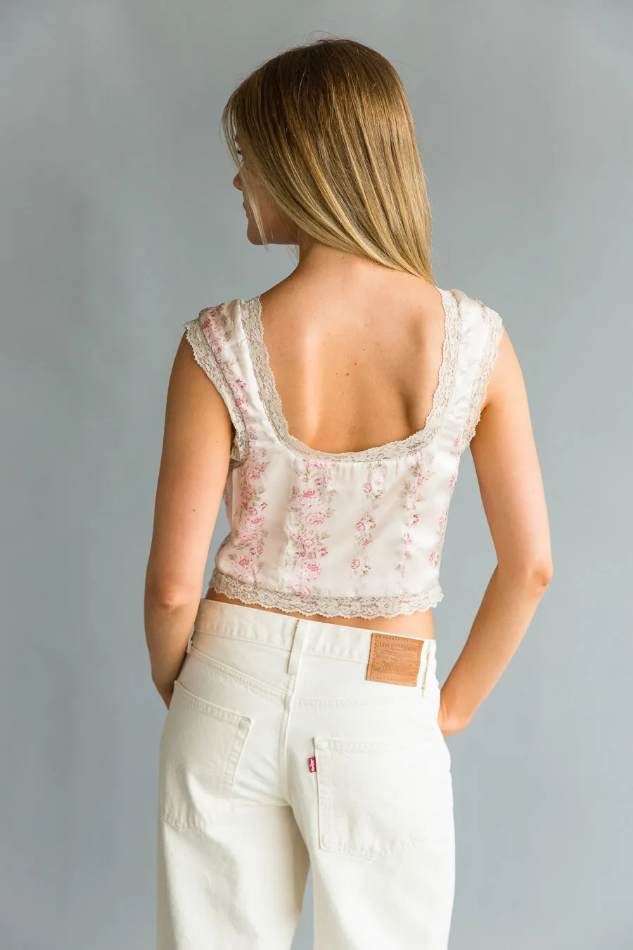 Kaeli Lace Trim Floral Satin Top sold by American Threads product image thumbnail 2