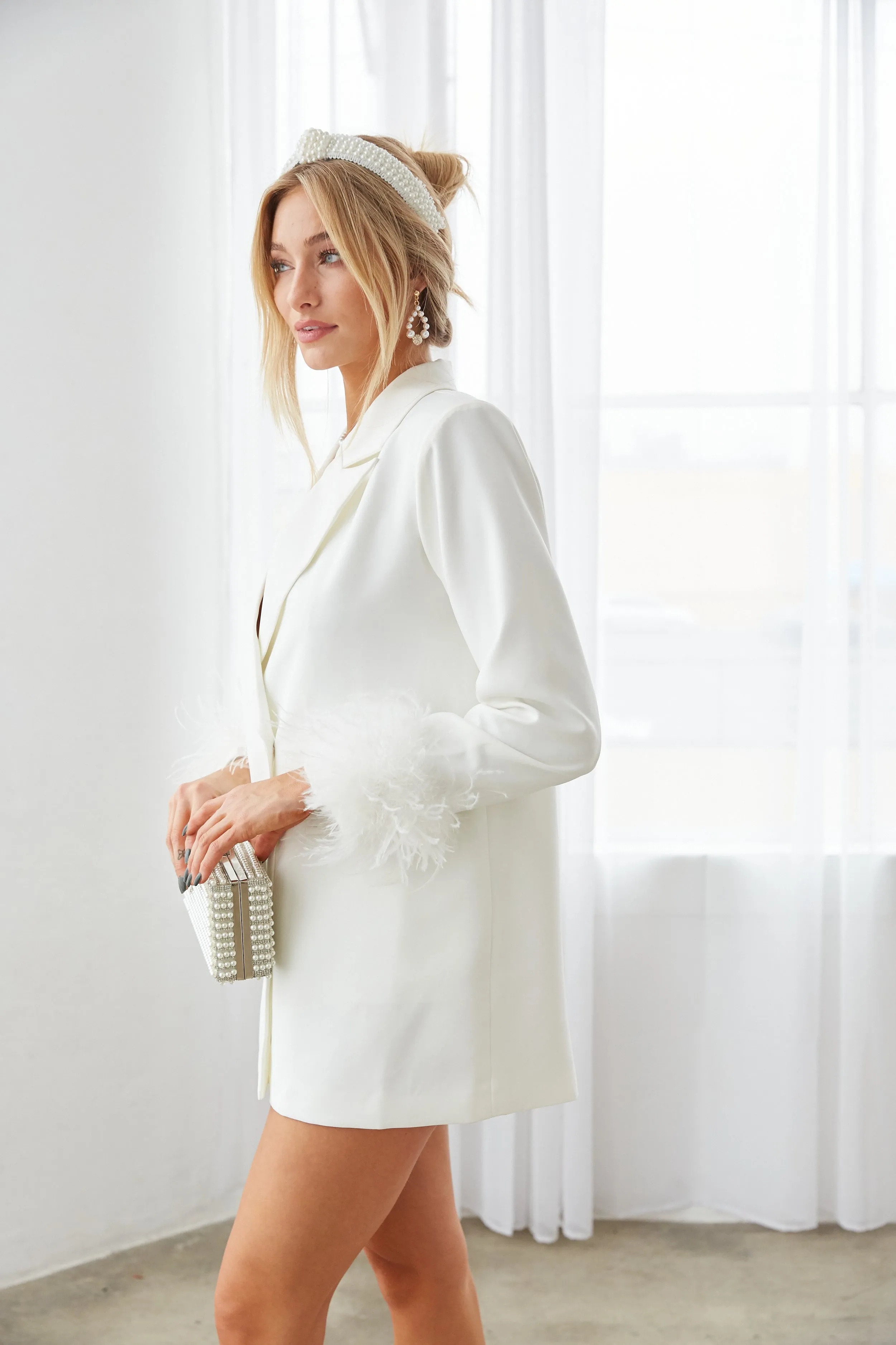 Natasha Feather Trim Blazer Mini Dress sold by American Threads product image thumbnail 3